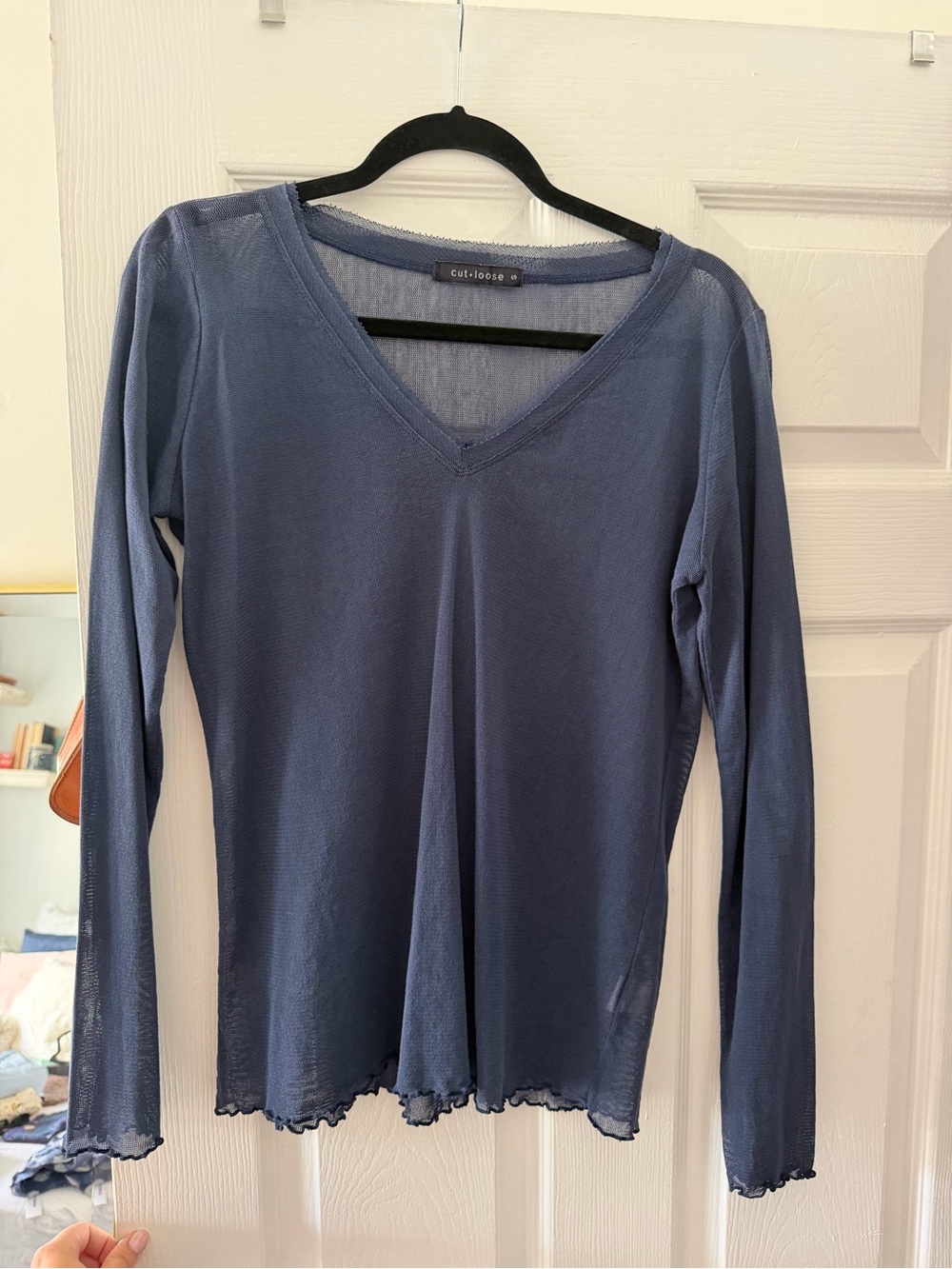 Cut Loose Women's V-Neck Long Sleeve Top - Blue — 100% Cotton